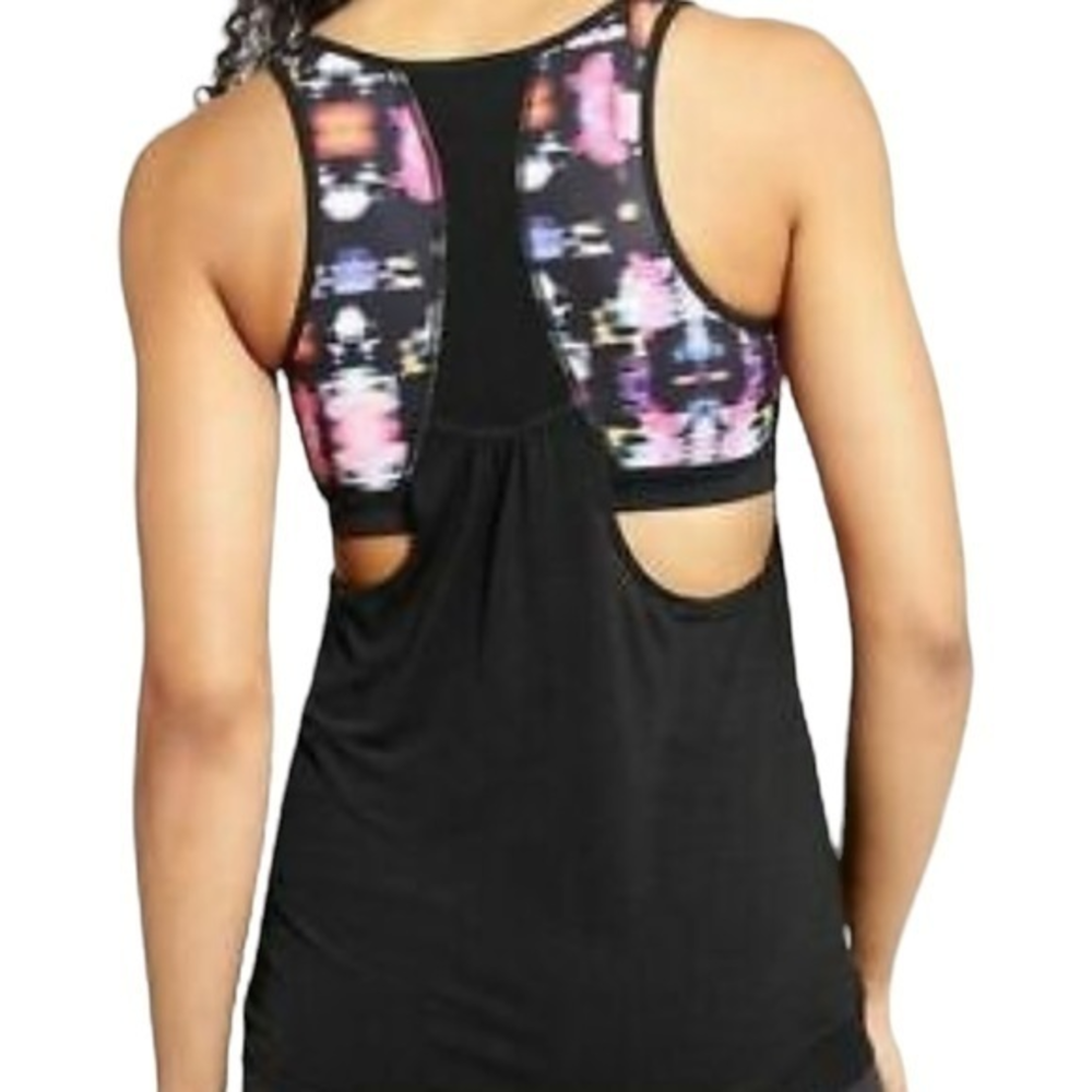 Athleta Women's Athletic Tank‎ with Bra Black Front Multicolor Back Size XS
